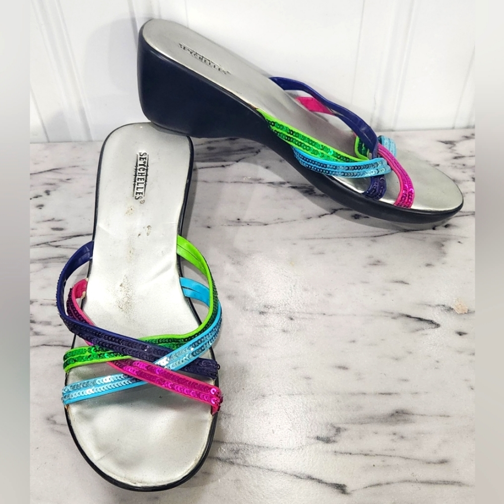 Seychelles strappy rainbow sequins sandals women's size 10